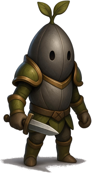 Sir Sunflower, a little knight with a seed helmet and a sword